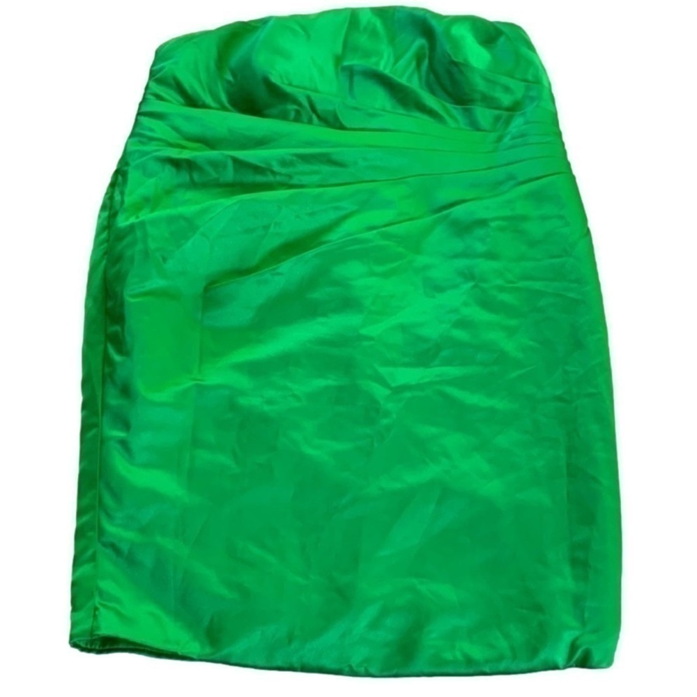 Green Satin Strapless Bridesmaids Midi Plus Size Dress